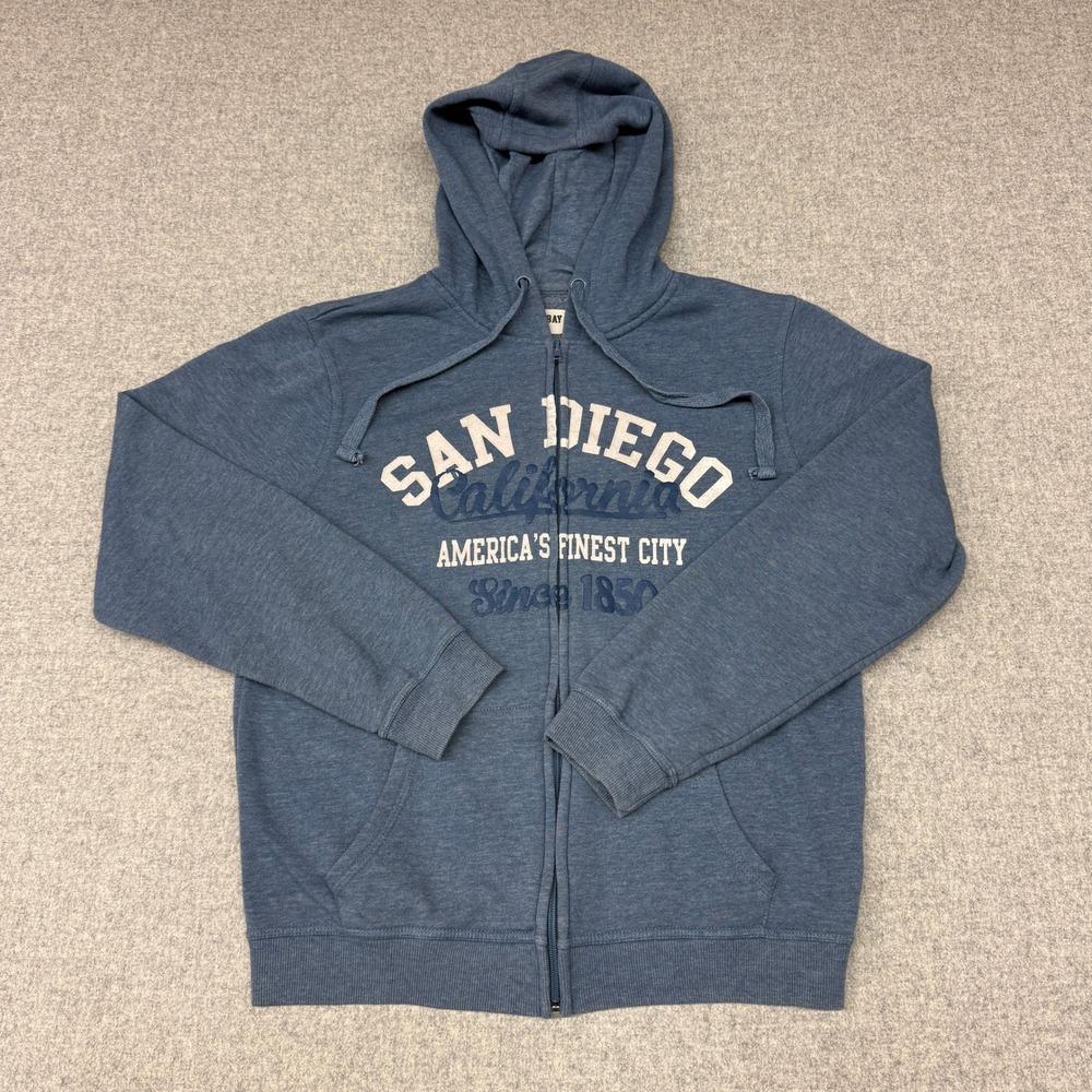 Blue Bay San Diego California Hoodie Small Blue Zip Up Graphic Sweatshirt Men S